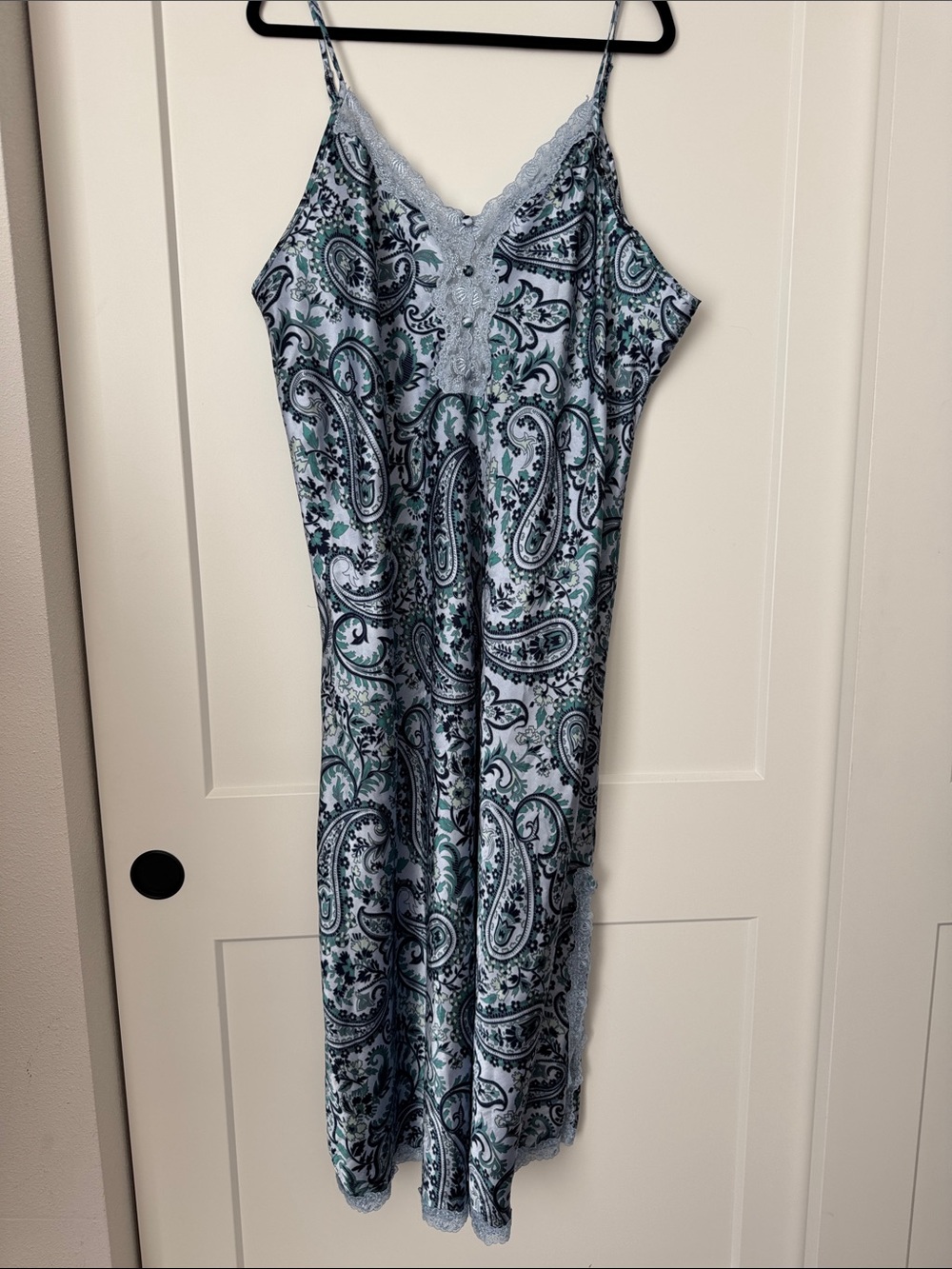 Jaclyn Smith Light Blue Paisley Lace-Trim Slip
